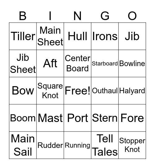 Junior Sailing Bingo Card