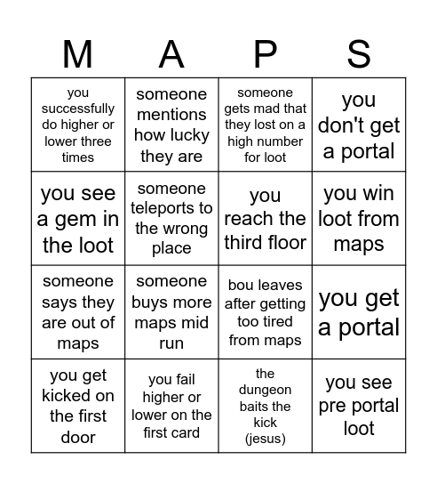 SPARKS MAPS Bingo Card