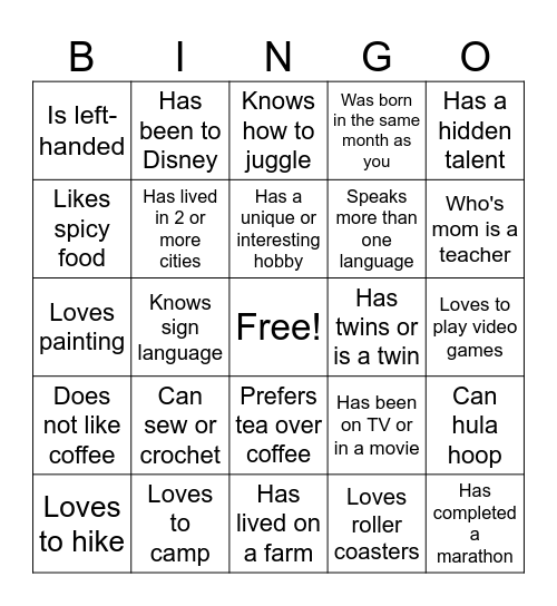 Coworker Bingo Card
