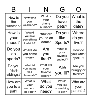 Stelle die Frage auf Detsch!  Version #1 Bingo Card