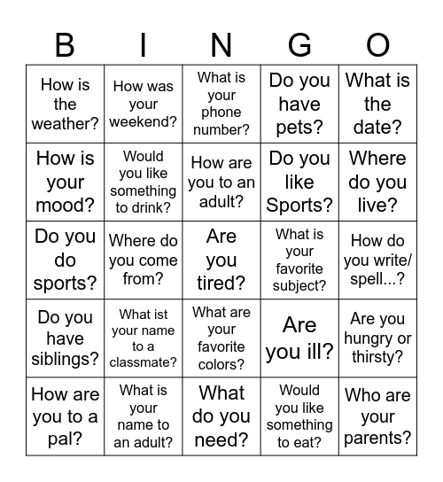 Stelle die Frage auf Detsch!  Version #1 Bingo Card