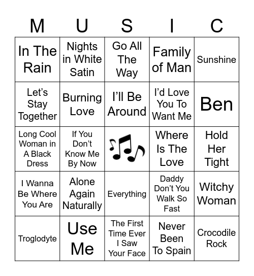 Country Bingo Card