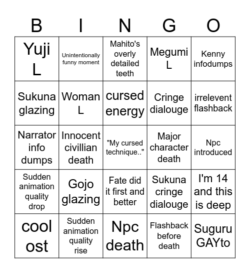 Shibya Inicident 2.0 Bingo Card