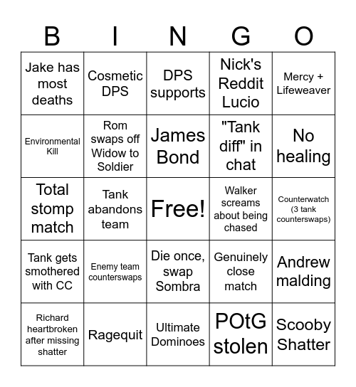 Birmingham Overwatch 2 Bingo Card