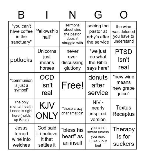 Baptist Bingo! Bingo Card