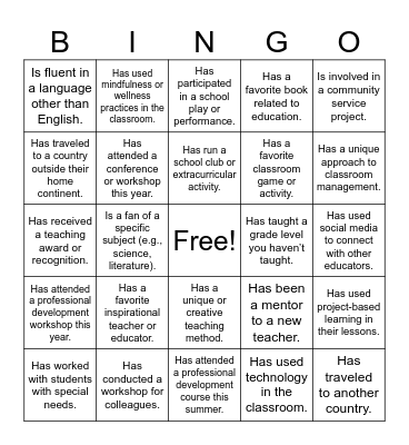 Get to Know You Bingo Card