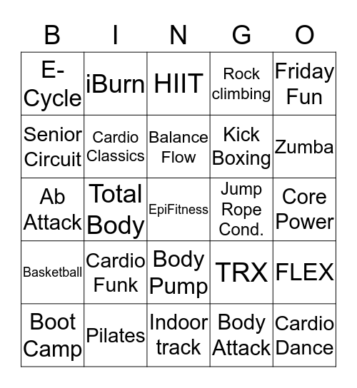 EpiFitness Bingo Card