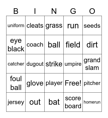 Baseball Bingo Card