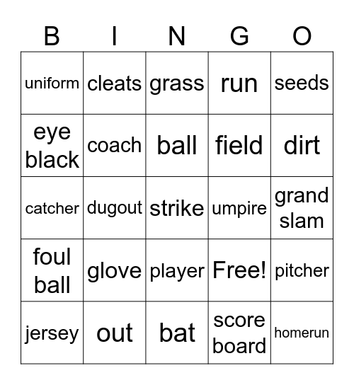 Baseball Bingo Card