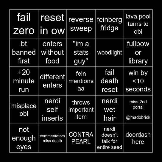 MCSR PLAYOFFS Bingo Card