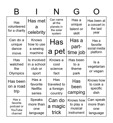 Find Someone Who... Bingo Card