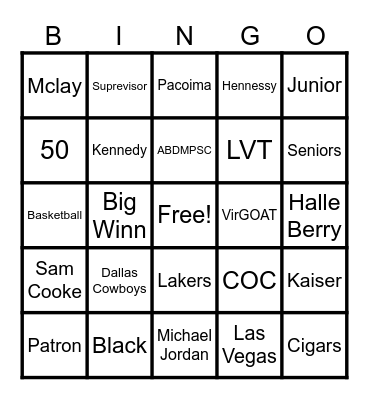Bobby Bingo Card