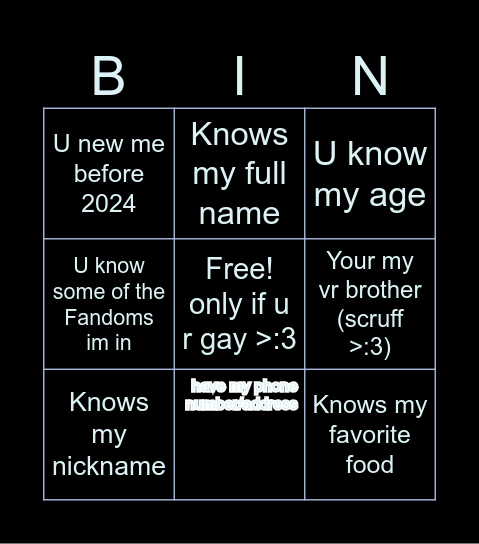 Mangos bingo <3 Bingo Card