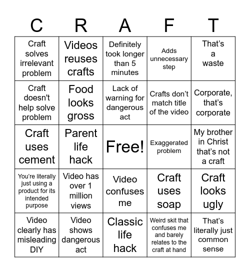 5 Minute Crafts BINGO Card