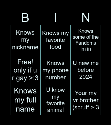 Mangos bingo <3 Bingo Card