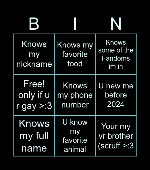 Mangos bingo <3 Bingo Card