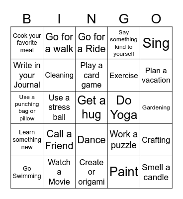 Coping Skills Bingo Card