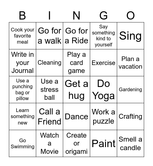 Coping Skills Bingo Card