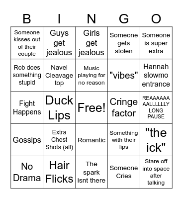 Love Island Season 6 USA Bingo Card