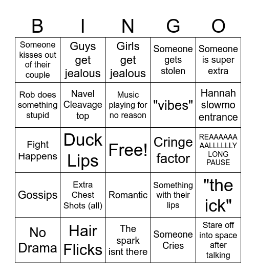 Love Island Season 6 USA Bingo Card