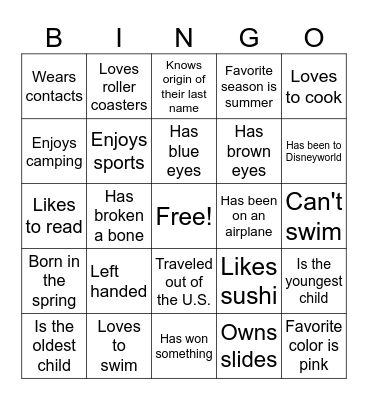 Get to Know Bingo Card