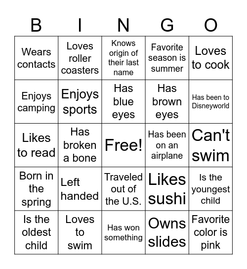 Get to Know Bingo Card