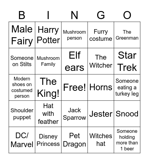 Birthday Bash at the Ren Fair! Bingo Card
