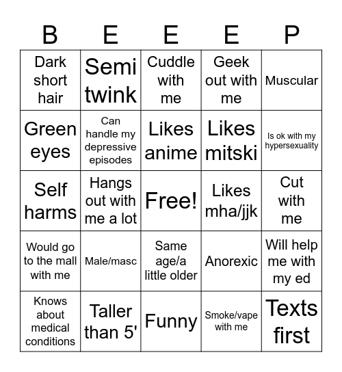 Are you my type? Bingo Card