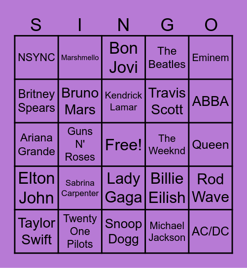 Singo #1 Bingo Card