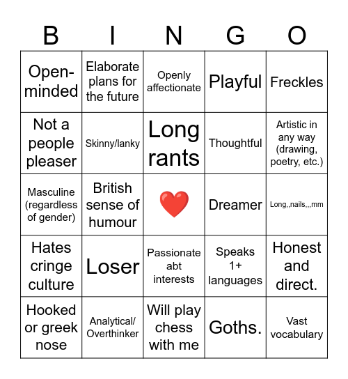 Are you Lambette's type? Bingo Card