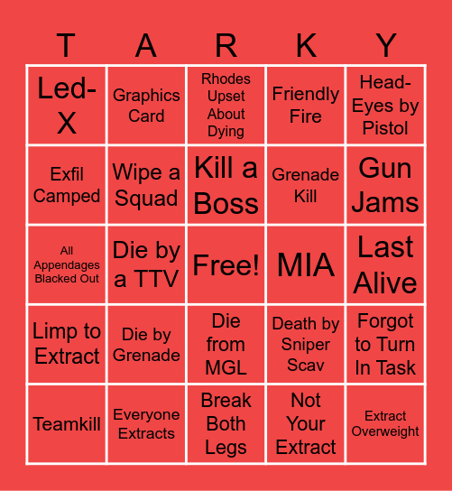 Tarkov Bingo Card