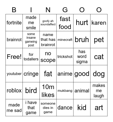 tiktok Bingo Card