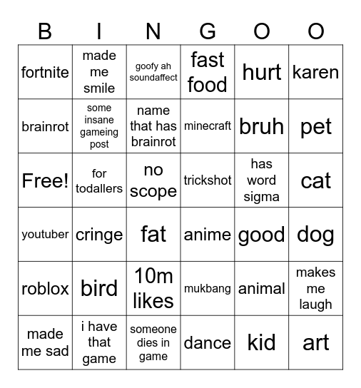 tiktok Bingo Card