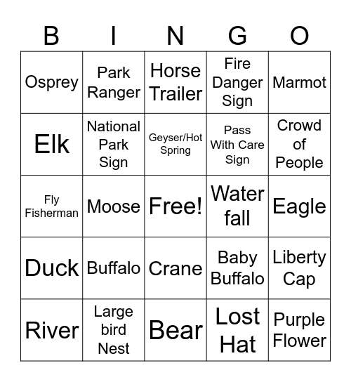 YELLOWSTONE BINGO Card