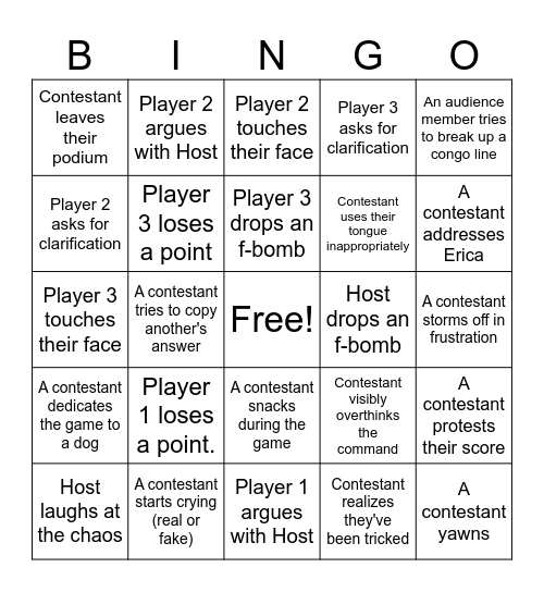 Game Changer Bingo Card