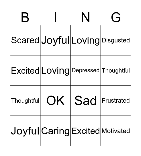 FEELINGS Bingo Card