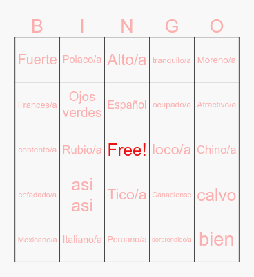 Spanish Bingo Card