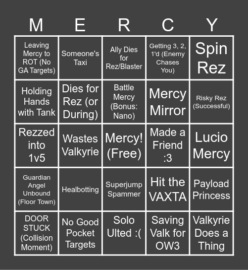 Mercy Bingo Card