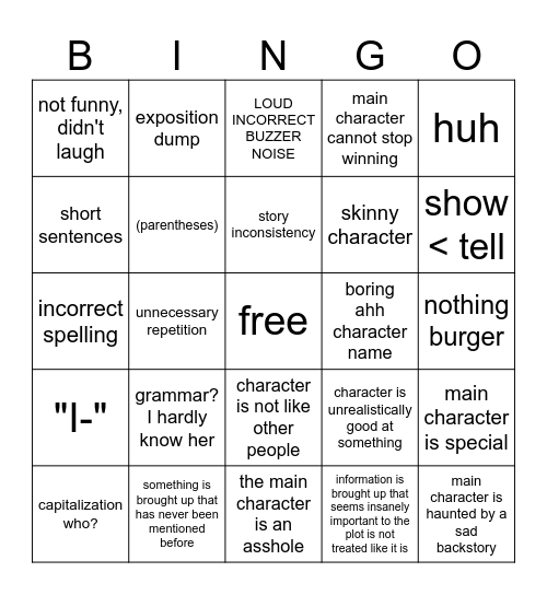 peahglwagwah writing bingo Card