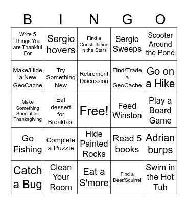 Beaver's Bend Bingo Card