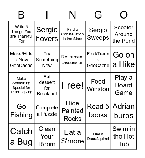 Beaver's Bend Bingo Card