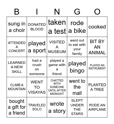 Human Experience Bingo Card