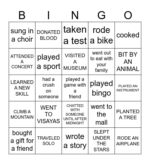 Human Experience Bingo Card