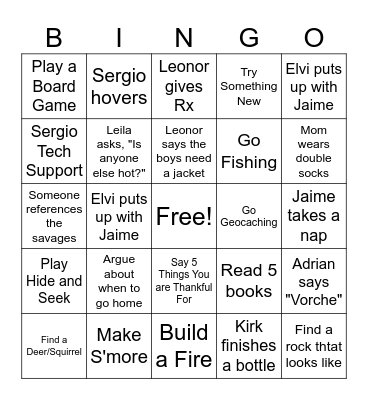 Beaver's Bend Bingo Card