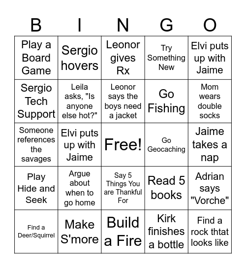 Beaver's Bend Bingo Card