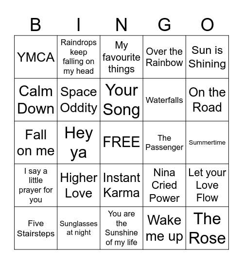 The 1st Ever Sunday Funday Music Bingo Card