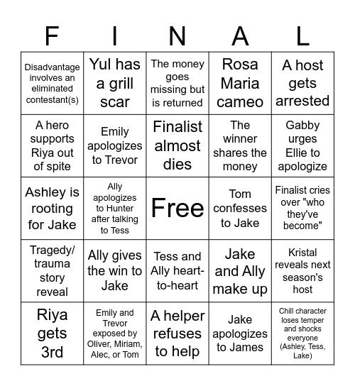 Disventure Camp All-Stars Finale Bingo Card