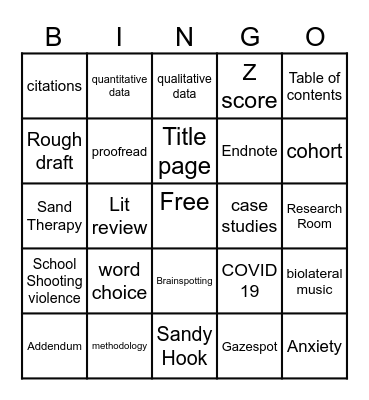 Dissertation Bingo Card