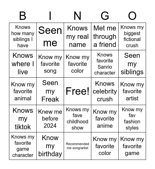 Tifa Bingo Card