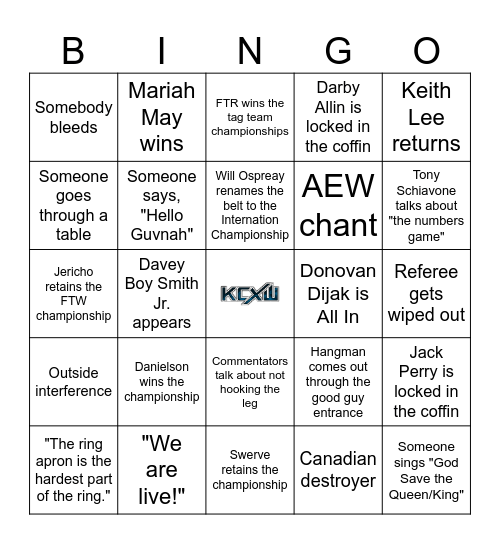AEW All In: London Games Bingo Card